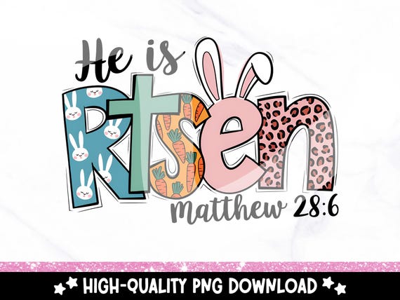He is Risen PNG ,Matthew 28:6 Clipart, Cute Easter PNG, Retro Easter Doodle Shirt Design, Easter Christian Sublimation, Bible Verse Png