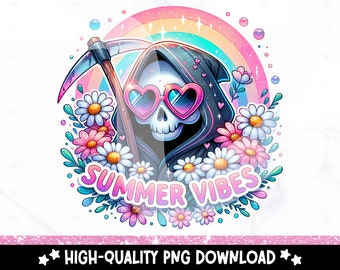Spooky Summer Skeleton PNG : La grande faucheuse gothique pastel (téléchargement numérique)
