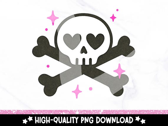 Cute Skull and Crossbones PNG, Spooky Halloween Skull Clipart, Skeleton with Heart Eyes Sublimation Design, Trendy Skeleton Sticker PNG File