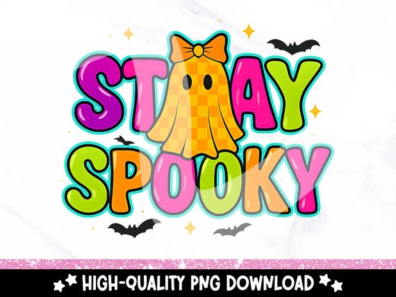 Stay Spooky Ghost PNG, Neon Retro Halloween Sublimation Design, Checkered Coquette Ghost Clipart, Preppy Spooky Season PNG for Shirts