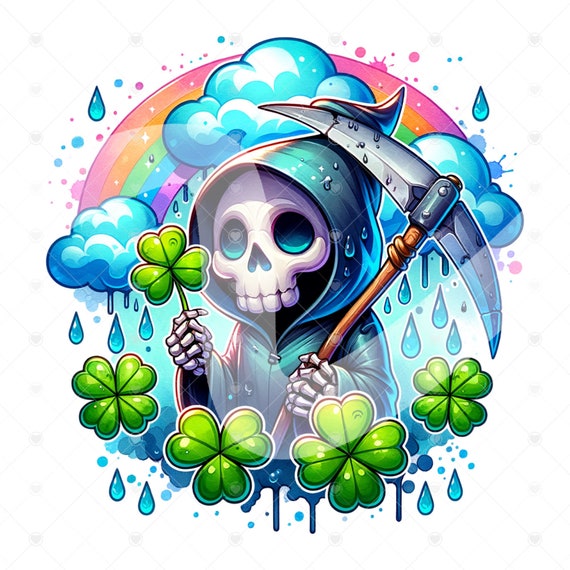 St Patricks Grim Reaper PNG, Funny Saint Patricks Day Clipart, Cute Grim Reaper Clipart, Sublimation PNG, Saint Patricks Day Tshirt Design