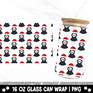 Santa Skull Glass Can Wrap: Spooky Christmas UV DTF Design (PNG Digital Download