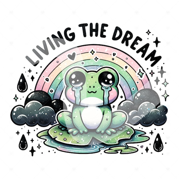 Funny Frog PNG, Living the Dream Frog Clipart, Funny Animal Sublimation Design, Snarky Froggy, Lily Pad Clipart, Rainbow Pastel Shirt Design