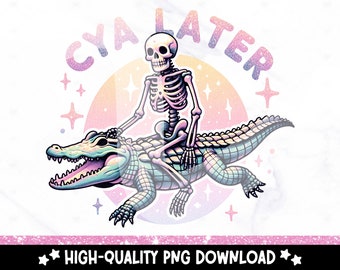Ci vediamo più tardi, alligatore PNG: divertente scheletro estivo clipart (download digitale)