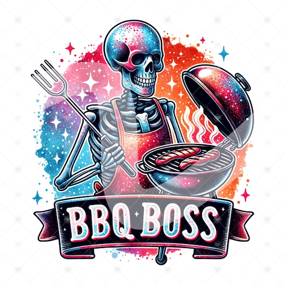 BBQ Boss Skeleton Clipart, Funny Grilling Skeleton PNG, Fathers Day Tshirt Design, 4th of July Sublimation Digital Download, Patriotic DTF