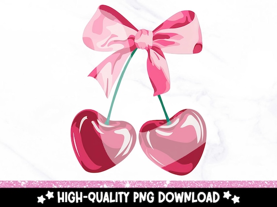 Coquette Cherry Hearts PNG, Heart Cherries Clipart, Trendy Valentines Day Sublimation Design, Girly Coquette Bow PNG, Valentine Digital Png