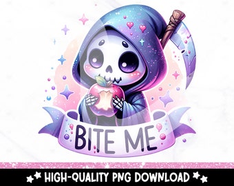 面白い Bite Me PNG、皮肉なスケルトン昇華デザイン、魔女の頭蓋骨 DTF 転送、死神 PNG、トレンディな T シャツ、マグカップ、タンブラー ラップ ファイル