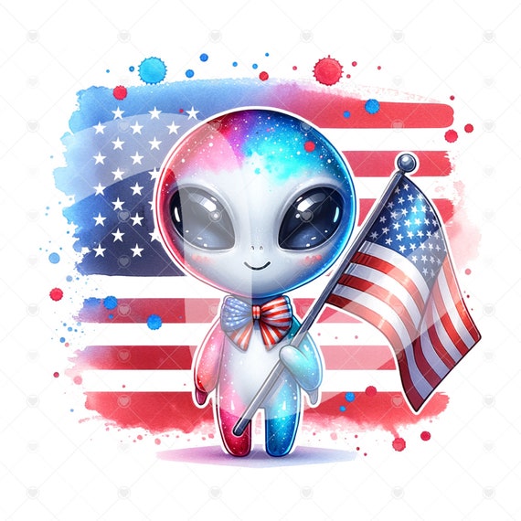 Cute Patriotic Alien Clipart, Funny 4th of July Sublimation Design, Legal Alien PNG, American Flag DTF Design, Red White and Blue Printable