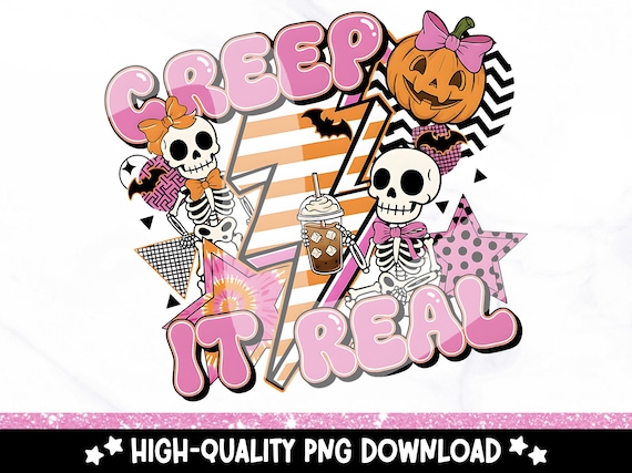 Retro Creep It Real PNG: Trendy Halloween Skeleton Clipart (Digital Download)