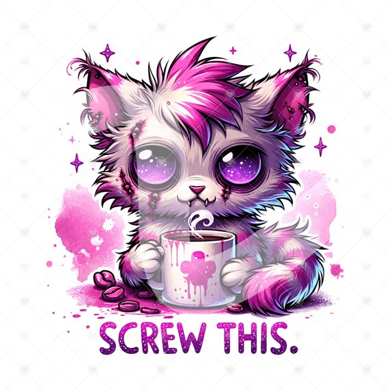 Cute Zombie Cat Clipart, Coffee Lover Png, Spooky PNG, Cute Angry Cat Png, Sublimation Design, Pastel Goth Digital Download, Sticker, Tshirt