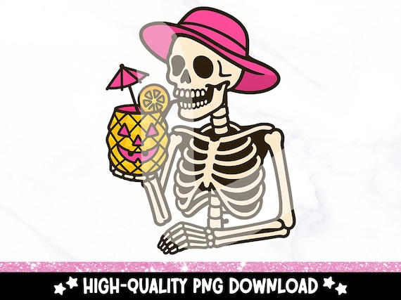 Cute Summerween Skeleton PNG, Tropical Halloween Sublimation T-Shirt Design, Pineapple Pumpkin PNG, Summer Skeleton Clipart Digital Download