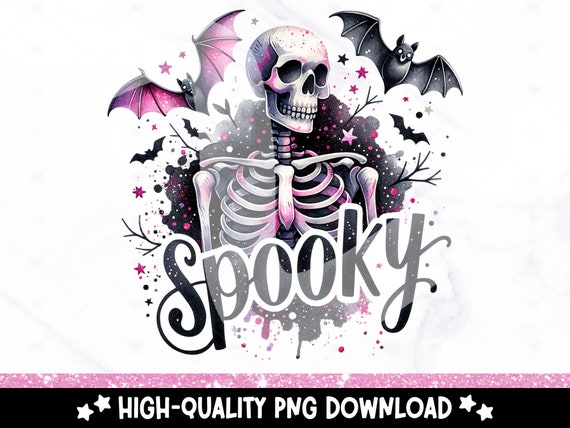 Spooky Skeleton PNG, Halloween Tshirt Clipart, Skeleton Sublimation Design, Trendy Fall Uv DTF Transfer File, Skull Sticker, Tumbler, Mug