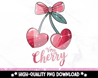 Herz Kirschen PNG - Retro Valentinstag Clipart (digitaler Download)