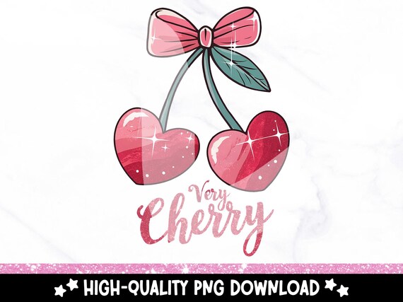 Retro Cherry PNG, Very Cherry PNG Design, Valentines Day Sublimation Design, Heart Cherries Clipart, Cute Valentine Png, Tshirt Design