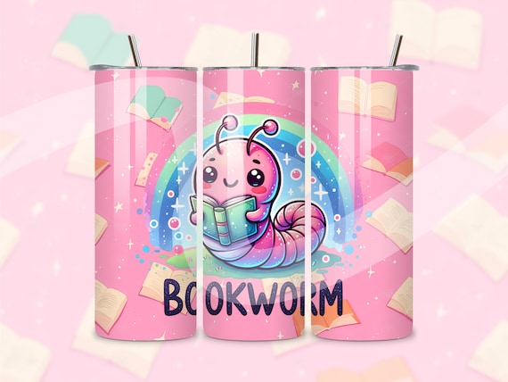 Cute Bookworm Tumbler Wrap, Book Lover PNG, Funny Reading Skinny 20 oz Tumbler Sublimation Design, Book Club Seamless Tumbler, Reader Wrap