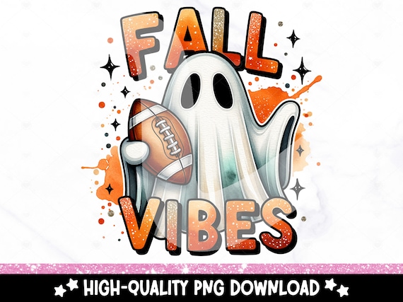 Fall Vibes Fooball PNG, Ghost Shirt Sublimation Design, Spooky Halloween PNG, Football DTF Transfer, Trendy Tshirt, Tumbler Wrap, Mug Print