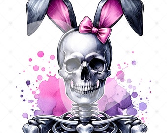 Spooky Easter Skeleton Bunny PNG: Sublimation Design (Digital Download)