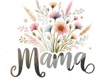 Wildflower Mama PNG: Boho Floral Design (Pobranie cyfrowe)