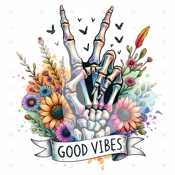Good Vibes Skeleton Clipart, Shirt Sublimation Design, Digital Download, PNG Instant DIGITAL ONLY, Glass Jar Png File, Tshirt Design