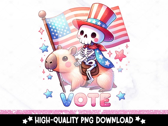 Vote PNG, Funny Election 2024 Clipart, Skeleton Capybara Sublimation Design, Presidential Campaign DTF Transfer File, Trendy Vote Tshirt Png