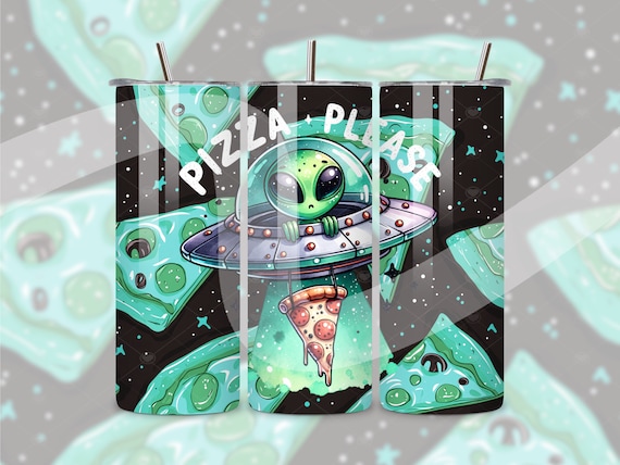 Funny Alien Tumbler Wrap, Pizza Please PNG, Funny Skinny 20 oz Tumbler Sublimation Design, Cute Alien Seamless Tumbler Wrap, Space Png