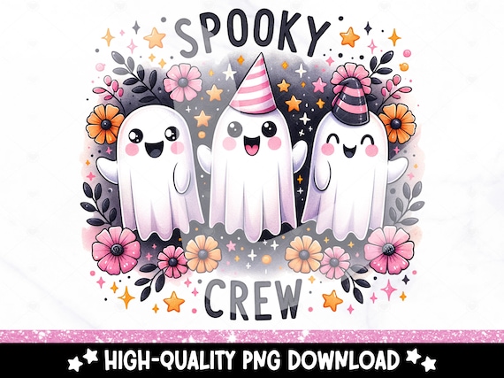 Spooky Crew PNG, Cute Ghost Sublimation Design, Halloween Ghosts Clipart, Funny Halloween PNG, Spooky Season DTF Transfer File, Stay Spooky