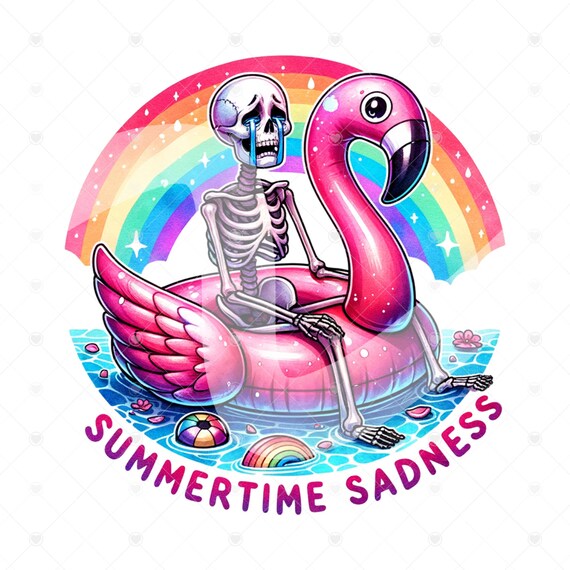 Snarky Summer Skeleton PNG, Crying Skeleton Png, Sad Skeleton Clipart, Cute Flamingo Clipart, Instant Download, Tshirt Sublimation Design