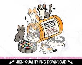 Serotonin Booster Cats PNG: Clipart för mental hälsa (digital nedladdning)