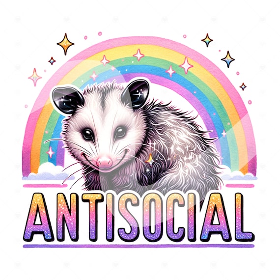 Antisocial Opossum Clipart, Cute Possum Shirt Sublimation Design, Anti-Social PNG Instant Digital Download, DTF Transfer, Tshirt Design