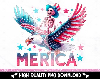 Funny 4th of July Skeleton Eagle PNG: Merica Sublimation Design (Digital Download)