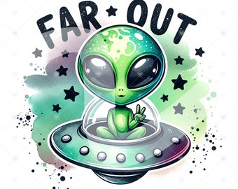 Cute Alien UFO PNG, Far Out Hippie Alien Clipart, Funny Clipart, Trippy Alien Clipart, Alien Shirt Design, Outer Space Glass Jar File