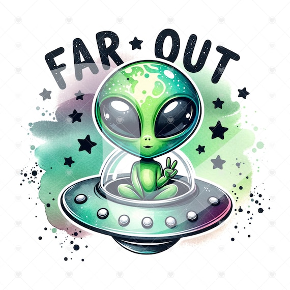 Cute Alien UFO PNG, Far Out Hippie Alien Clipart, Funny Clipart, Trippy Alien Clipart, Alien Shirt Design, Outer Space Glass Jar File