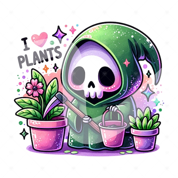 I Love Plants PNG, Funny Grim Reaper Clipart, Cute Gardening PNG, Trendy Plant Sublimation Design for Graphic Tees, DTF File, Stickers, Wrap