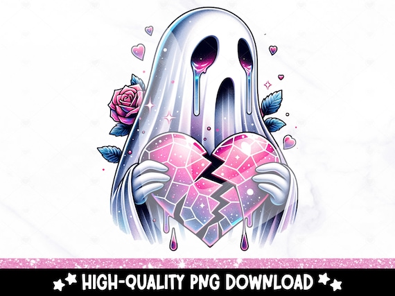 Sad Ghost Clipart, Broken Heart PNG, Heartless Ghost Clipart, Spooky Tshirt Design, Depressed Ghost Sublimation Design, Digital Download