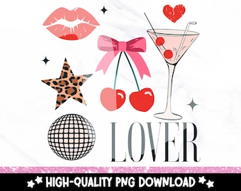 Retro Valentinstag PNG: Disco Kirsche Clipart (digitaler Download)