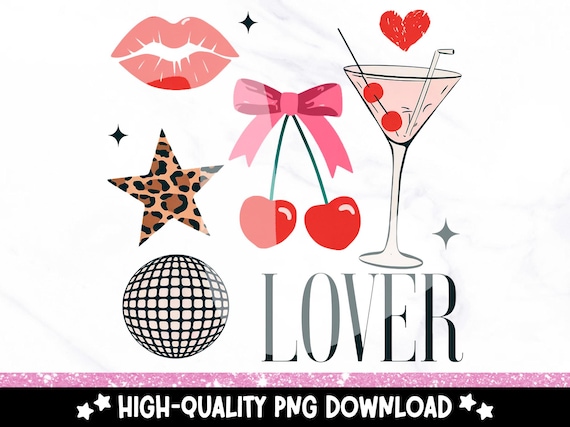 Retro Lover Valentines PNG, Disco Valentine's Day Digital Download, Trendy Coquette Valentines Day Sublimation Design, Retro Cherry Clipart