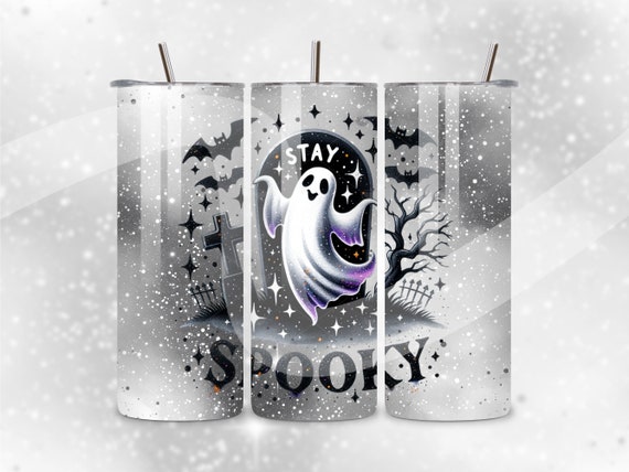 Stay Spooky Tumbler Wrap, Cute Ghost PNG, Funny Halloween Skinny 20 oz Tumbler Sublimation Design, Spooky Ghost Seamless Tumbler Wrap
