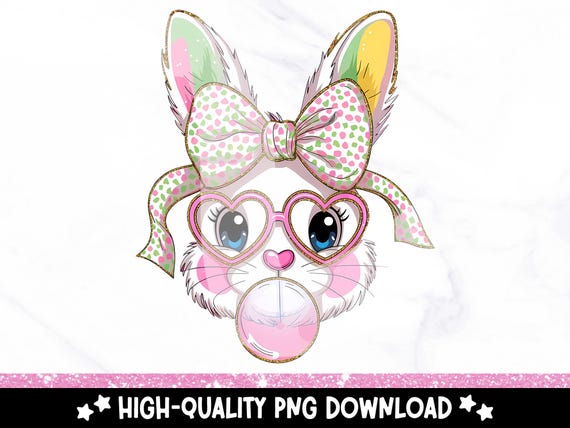 Coquette Easter Bunny PNG, Cute Glitter Easter Clipart, Colorful Brushstroke Watercolor Sublimation Design, Kids Easter Tshirt DTF Transfer