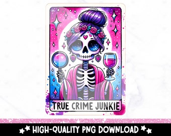 True Crime Junkie タロットカード PNG: スケルトン昇華デザイン (デジタルダウンロード)