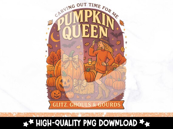 Preppy Fall Sublimation PNG, Pumpkin Queen Clipart, Girly Coquette PNG, Halloween Shirt DTF Dtg Design, Trendy Cute Fall Graphic