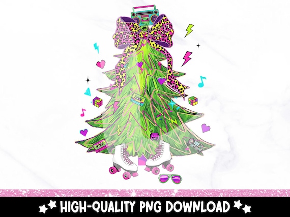 80s Christmas Tree PNG: Colorful Retro Holiday Clipart (Digital Download)