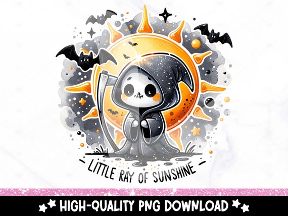 Little Ray of Sunshine PNG, Snarky Skeleton Clipart, Sassy Grim Reaper Sublimation, Spooky Uv DTF Transfer Design, Halloween Mug, Tumbler