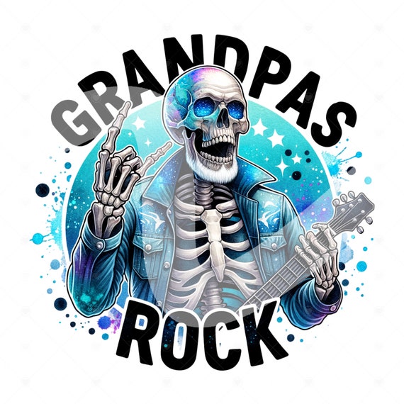 Skeleton Grandpa Sublimation Design, Grandpas Rock PNG, Funny Papa Clipart, Fathers Day Shirt Png, Rock n Roll DTF Transfer, Mug, Sticker