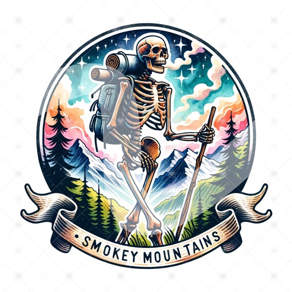 Smokey Mountains Vacation PNG, Retro Skeleton Sublimation Design Download, Hiking Sublimations, Summer Skeleton Clipart, Summer Shirt Design