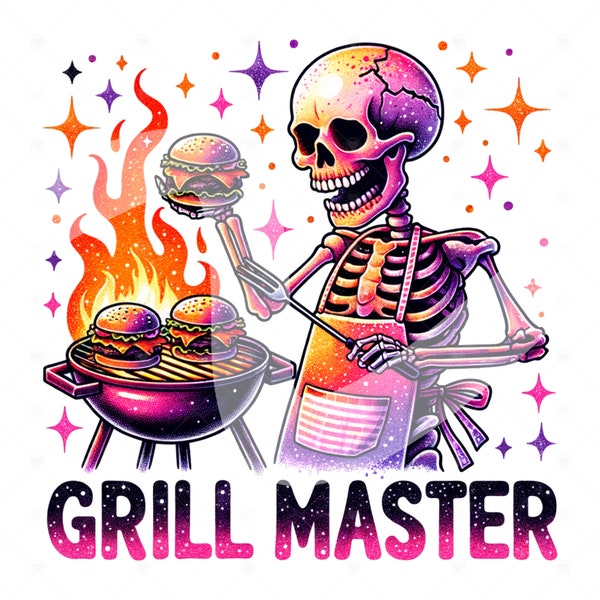 Grill Master Skeleton Clipart, Funny Grilling Skeleton PNG, Fathers Day Tshirt Design, 4th of July Sublimation Download, BBQ DTF Transfer