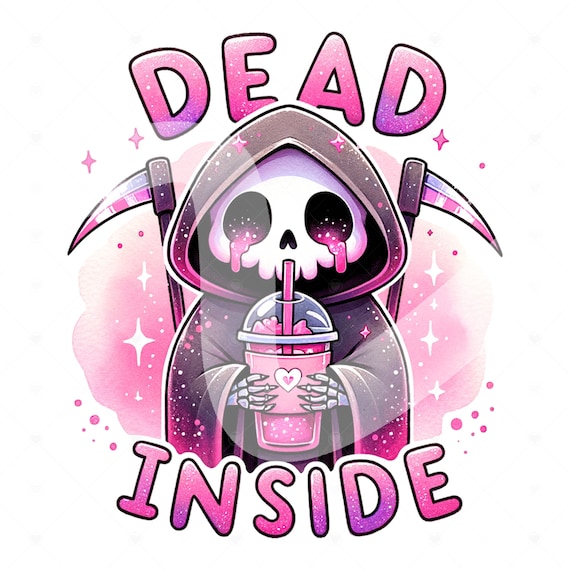 Dead Inside Grim Reaper Clipart, Coffee Shirt Sublimation Design, Digital Download, PNG Instant Digital Download, Tshirt DTF Transfer Design