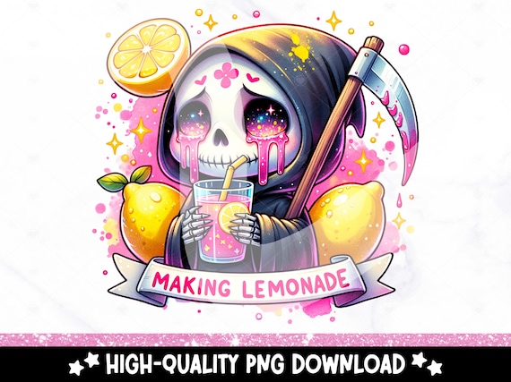 When Life Gives You Lemons PNG, Cute Lemon Clipart, Spooky Summer Sublimation Design, DTF Shirt Design Download, Funny Skeleton Tumbler Wrap