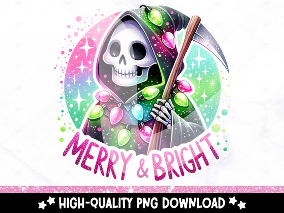 Merry and Bright PNG, Christmas Skeleton Digital Print, Spooky Christmas Sublimation Design, Christmas Shirt Digital Download, DTF Transfer