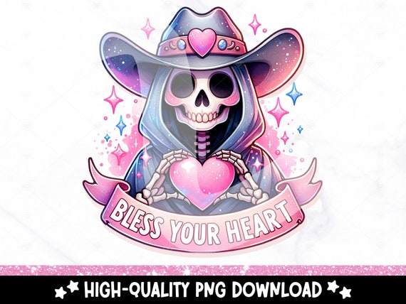 Bless Your Heart PNG, Western Sublimation Design Download, Vintage Sublimations, Retro Skeleton Clipart, Summer Shirt Design, Tumbler Wrap