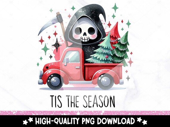 Tis The Season PNG, Vintage Red Christmas Tree Truck Clipart, Funny Grim Reaper Sublimation Design, Sarcastic Christmas Uv DTF Transfer, Mug